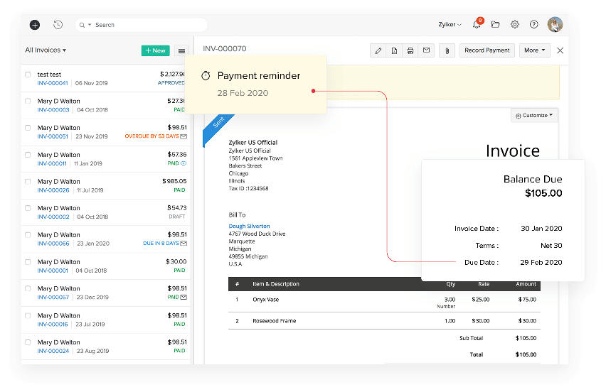 Invoice management in accounting software - Zoho Books