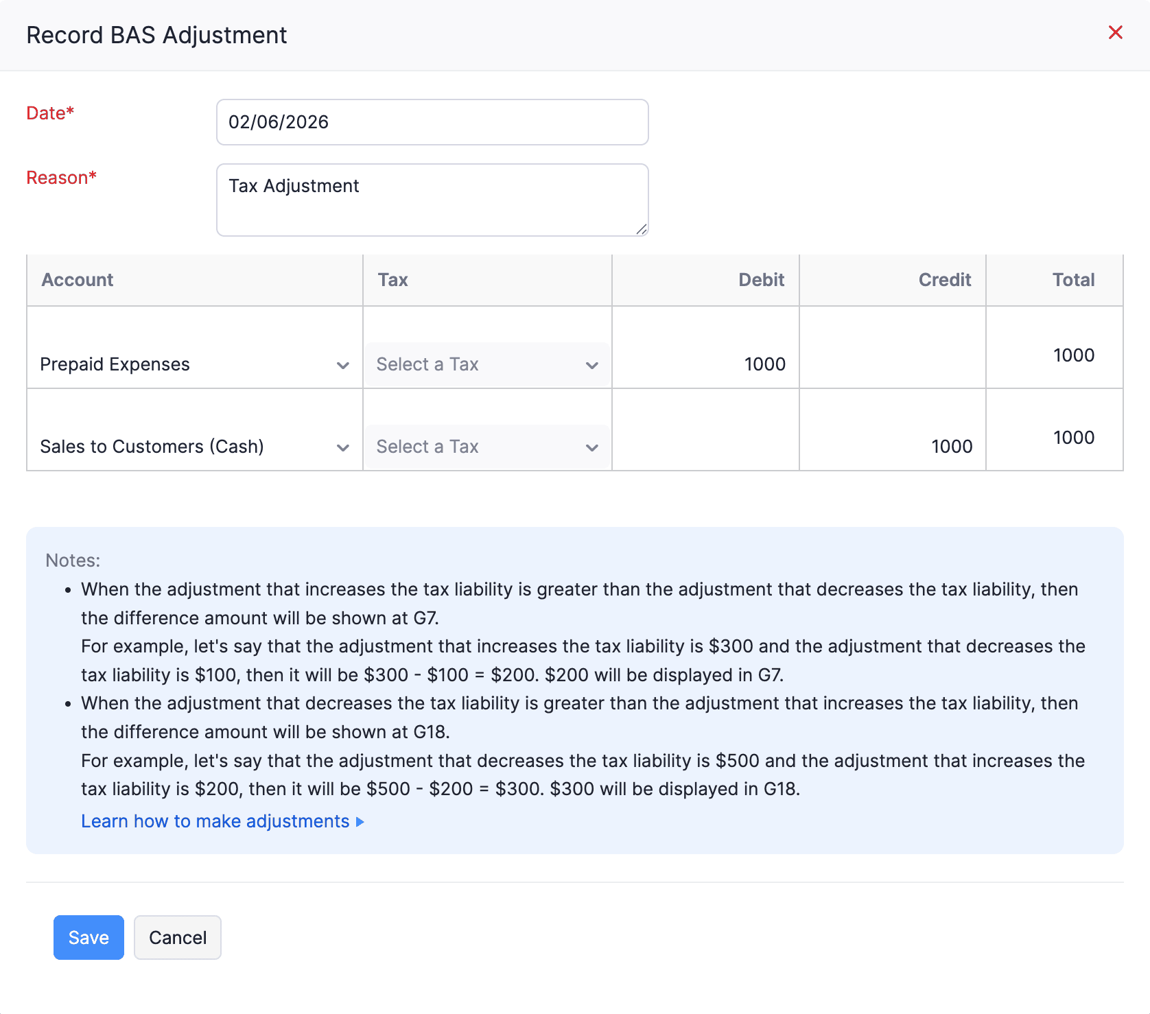 Record BAS Adjustment