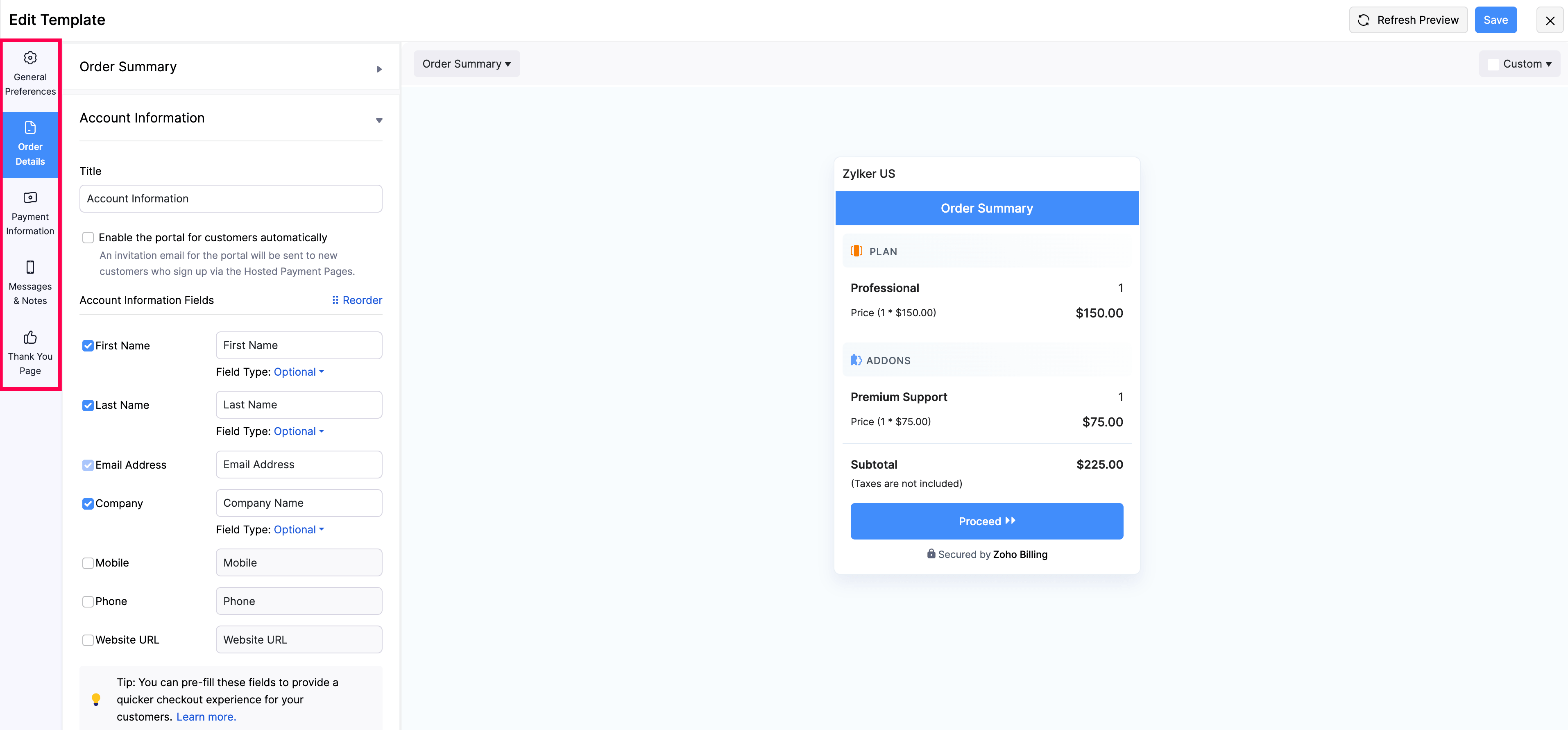 Template Configuration