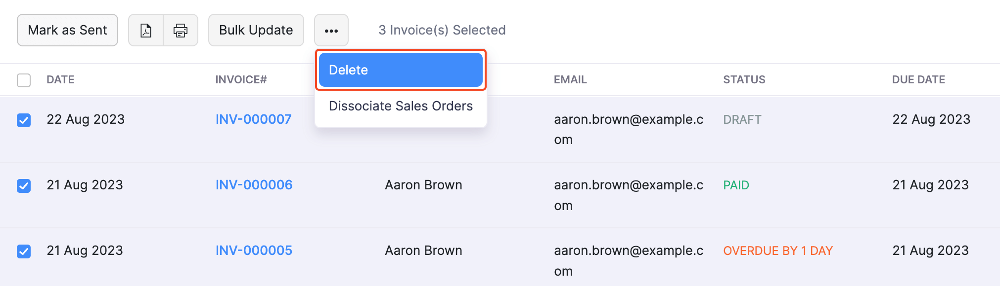 Invoices - Bulk Delete
