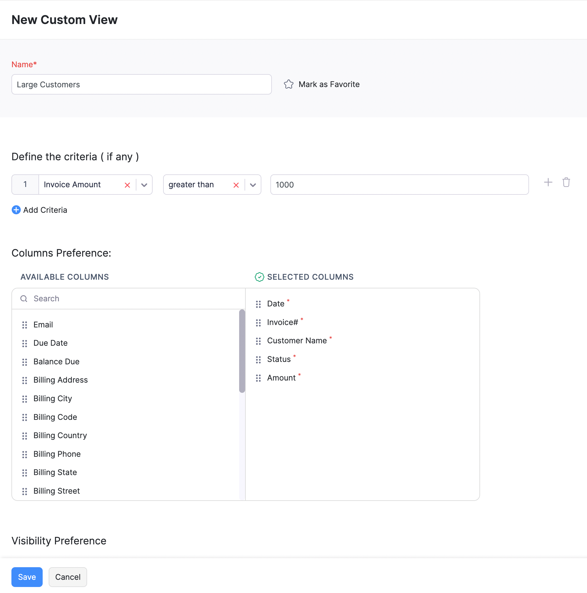 Invoices - Create Custom View