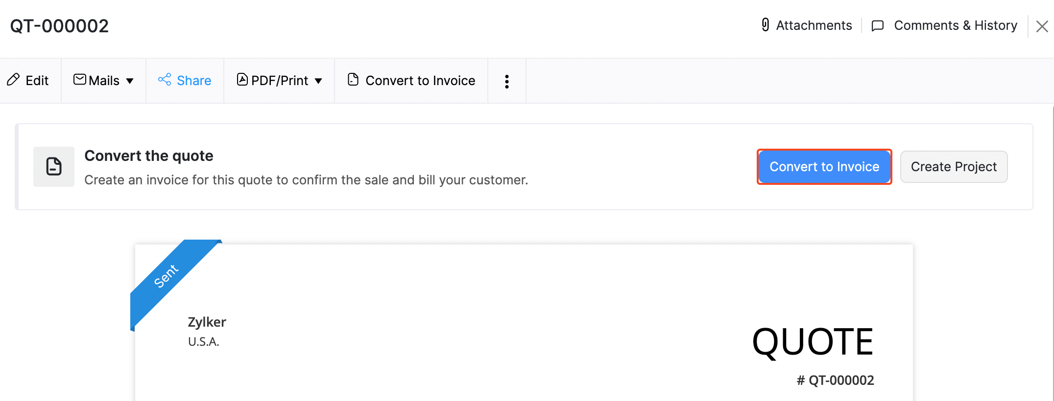 Convert Quote to Invoice