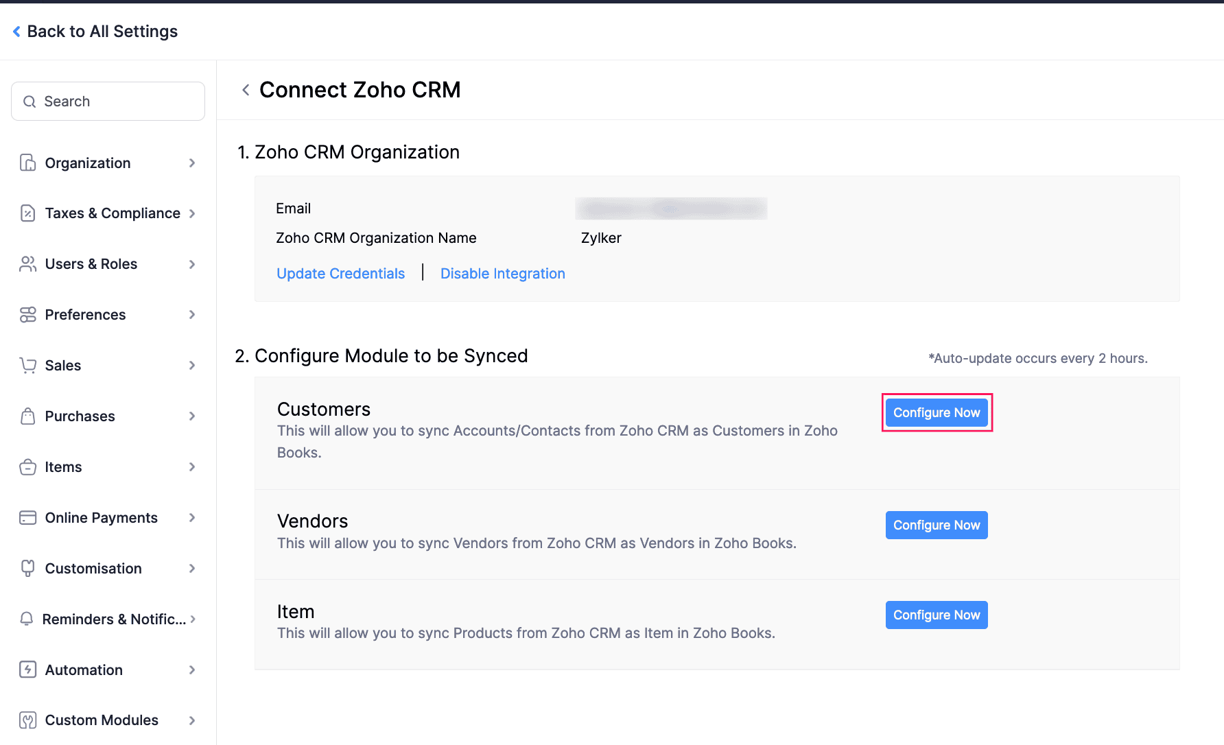 Sync Customers
