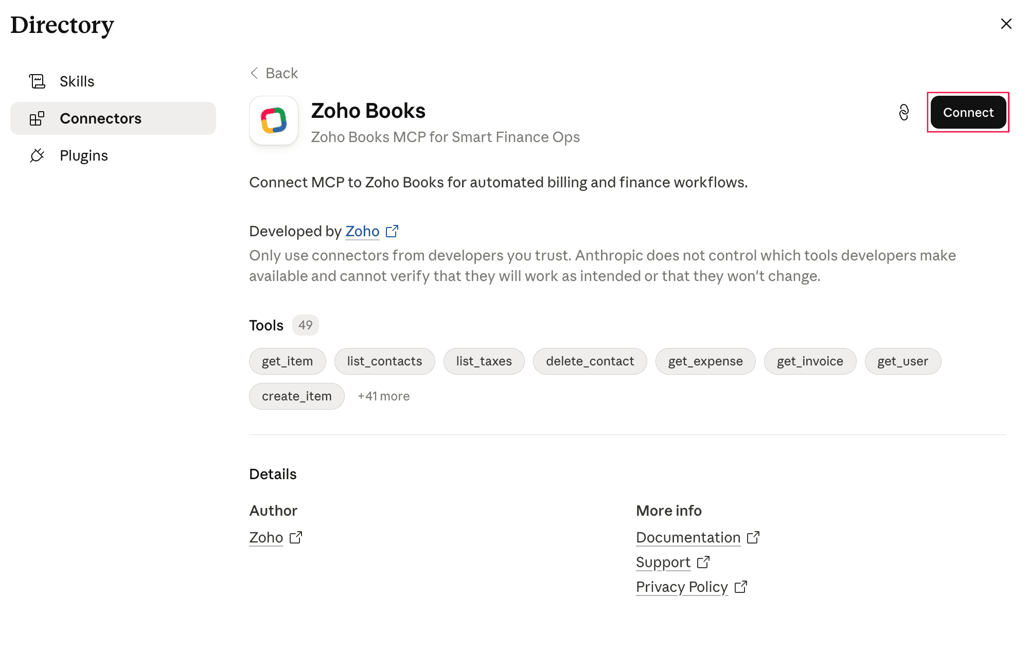 Connect to Zoho Books