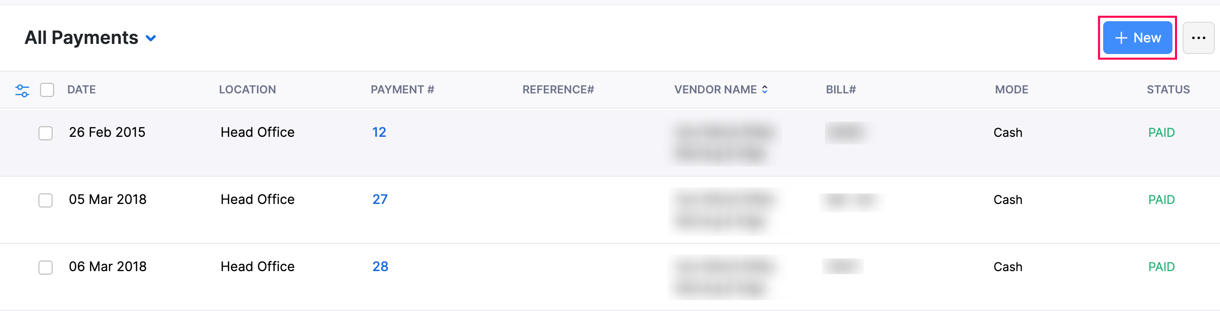 New Vendor Payment