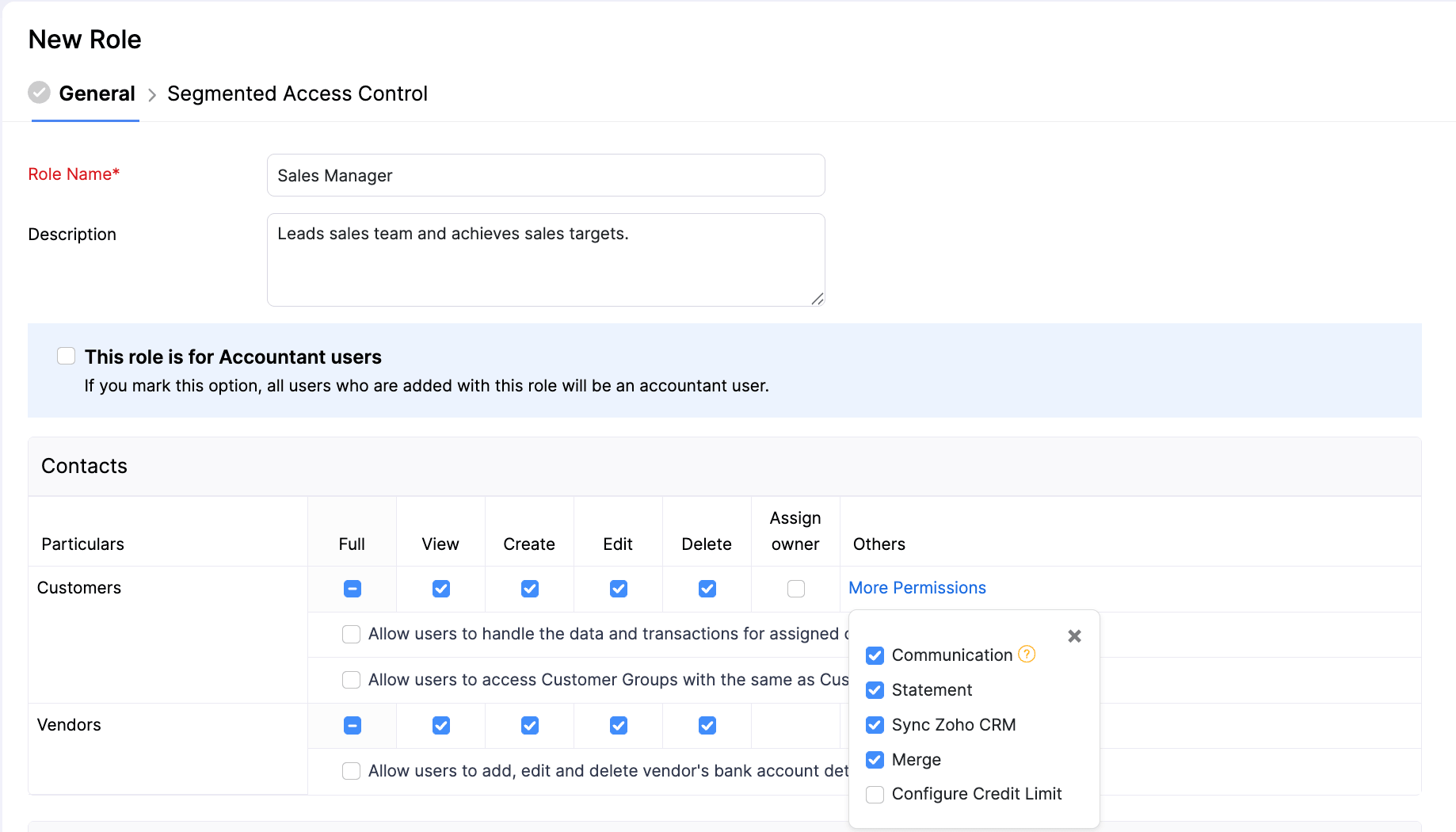 Custom Role General tab