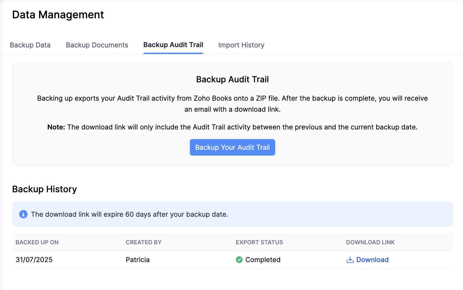 Backup Audit Trail