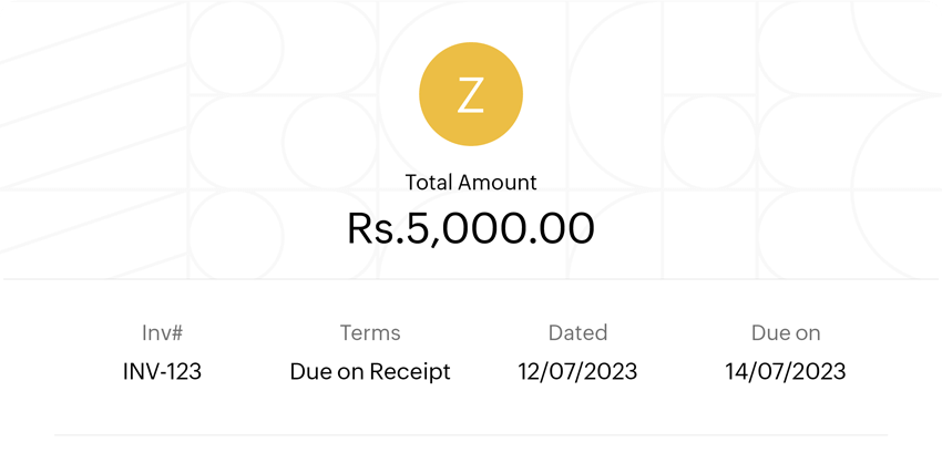 Illustration of a sample invoice with essential details like amount, invoice date, due date etc.  