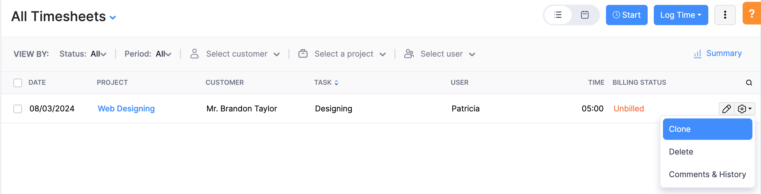 Cloning a Timesheet Entry