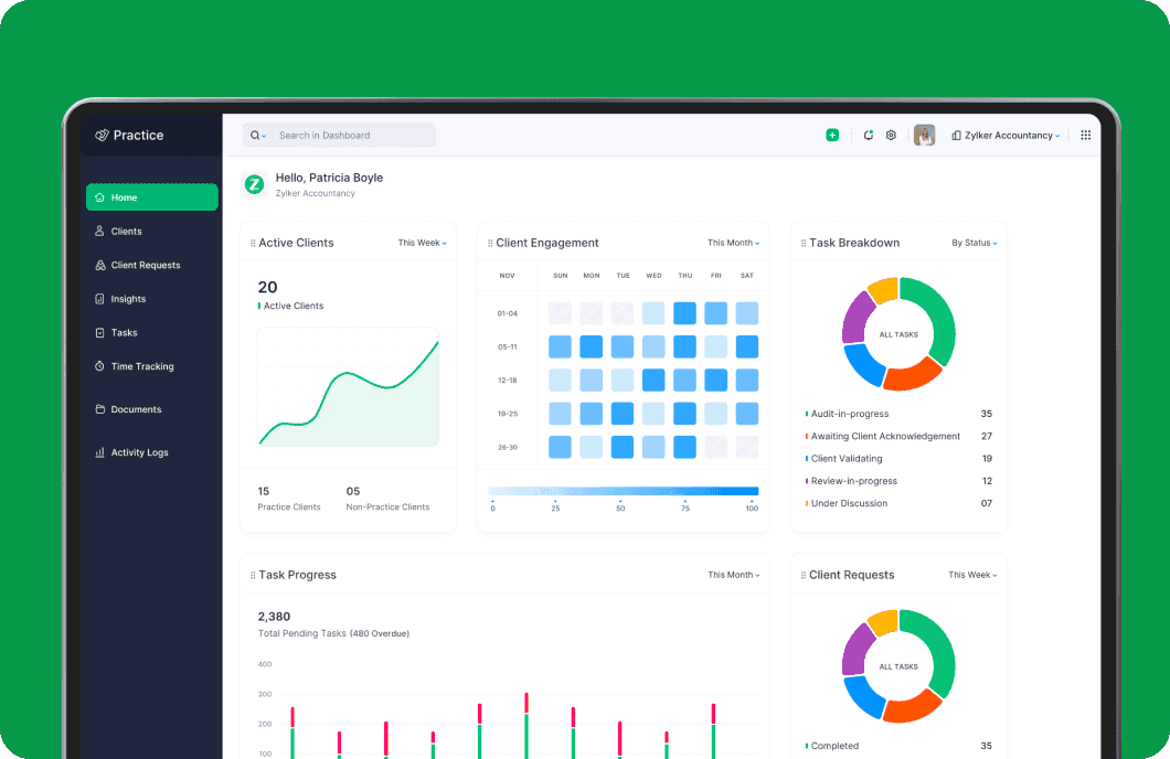 Zoho Practice dashboard preview