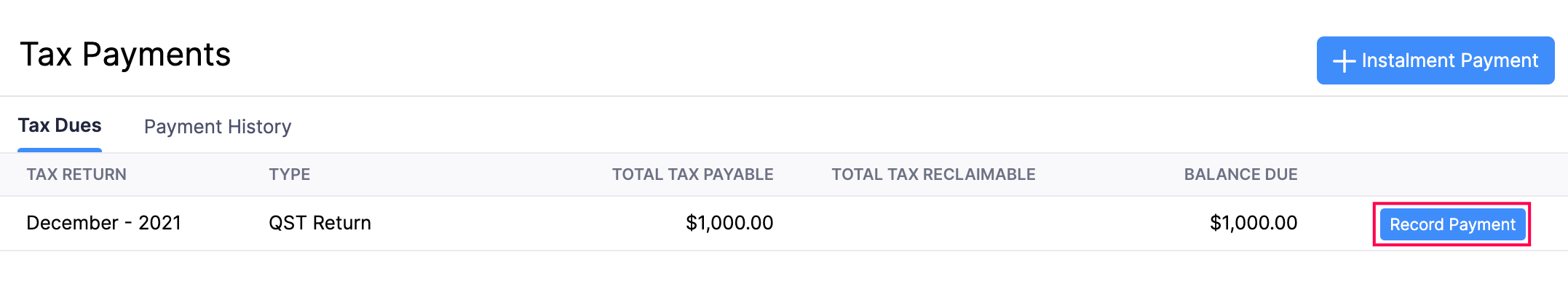 Record Tax Return