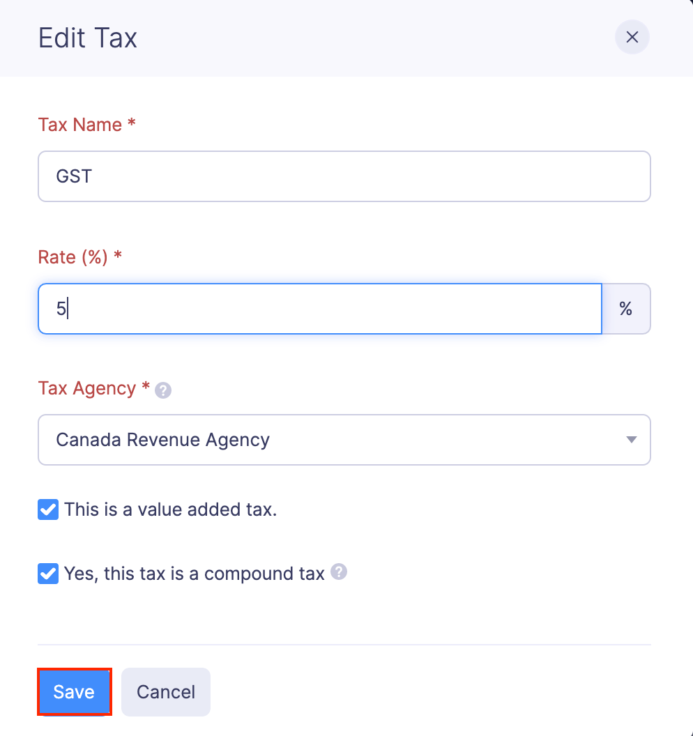 Edit a Tax
