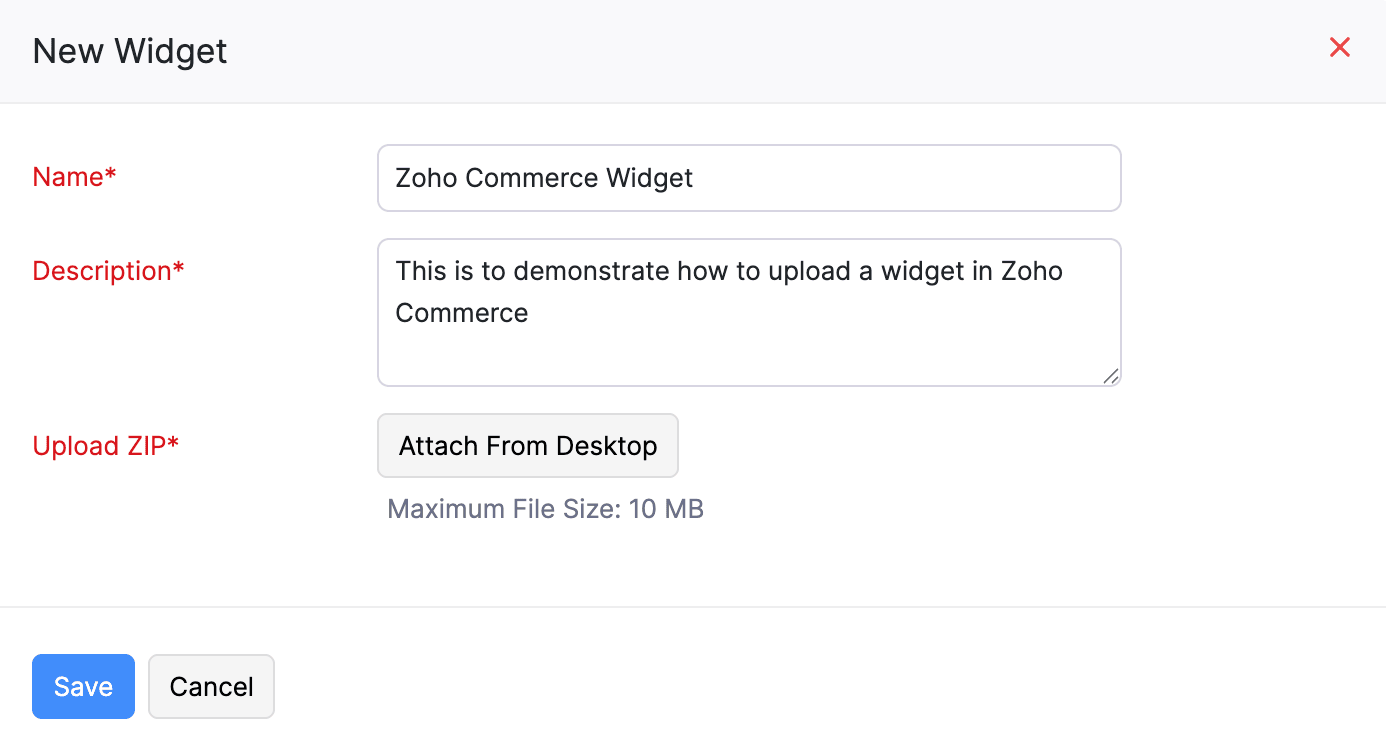 New Widget pop-up