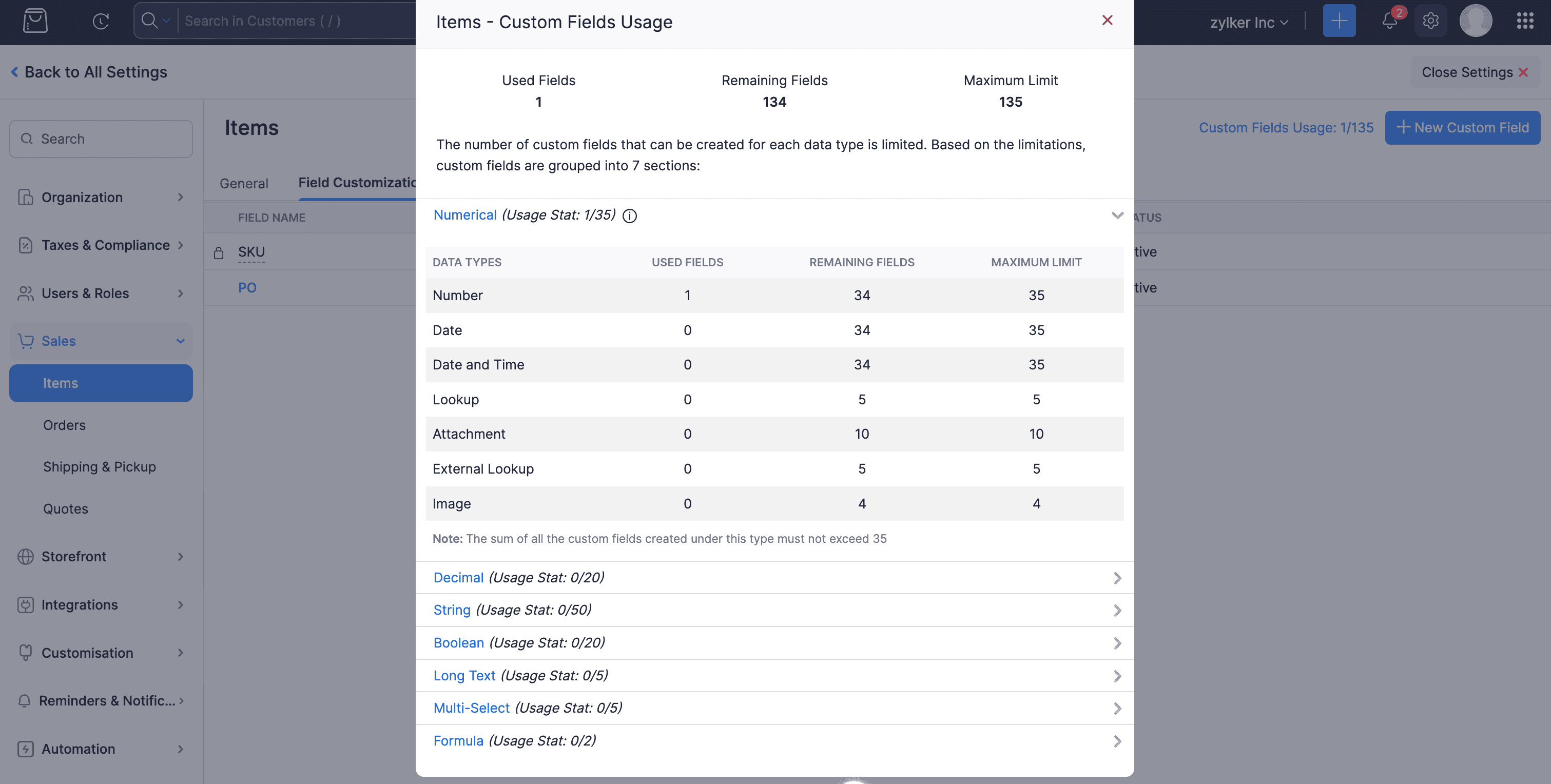 Custom Field Usage