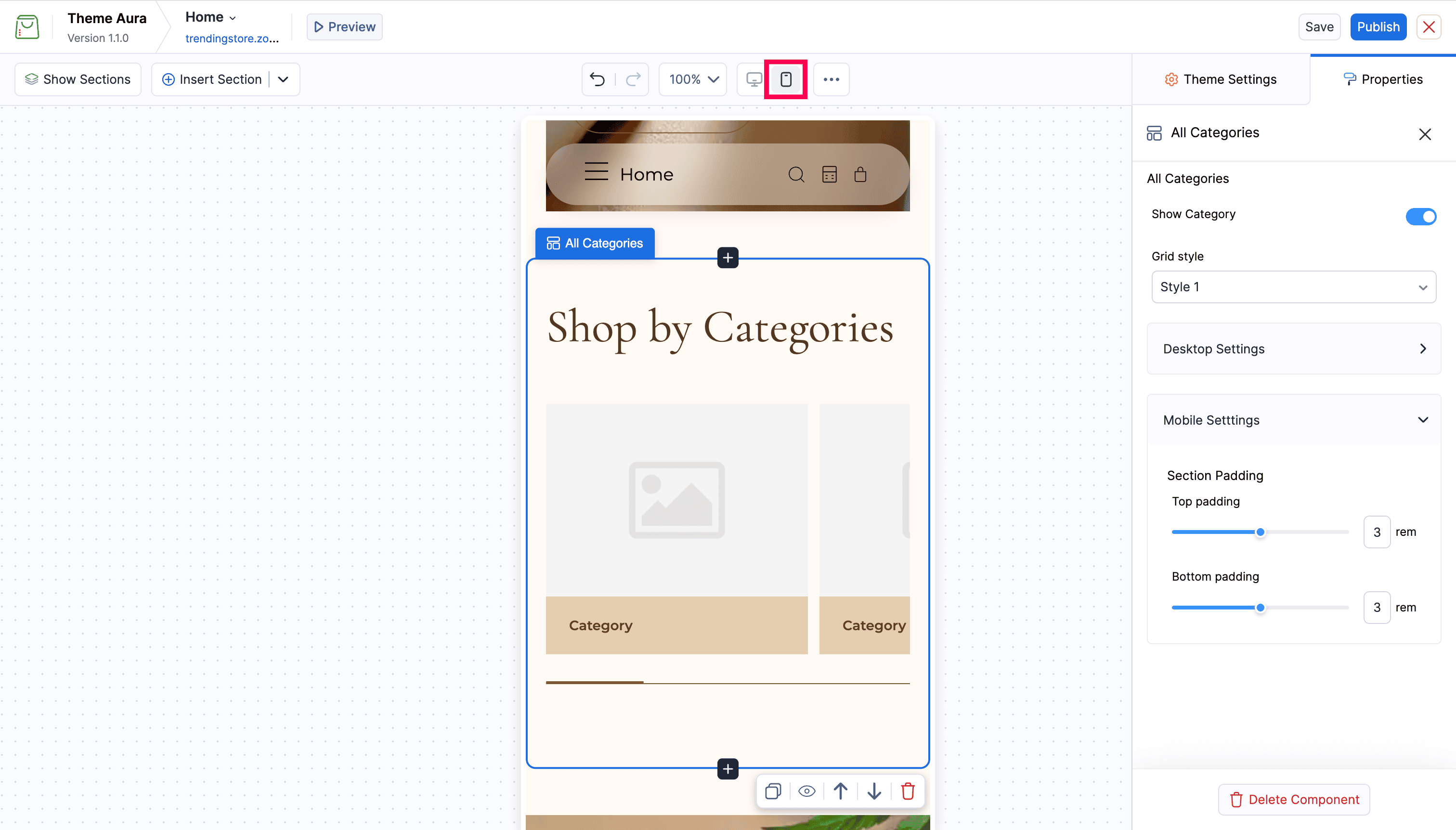 Mobile preview active