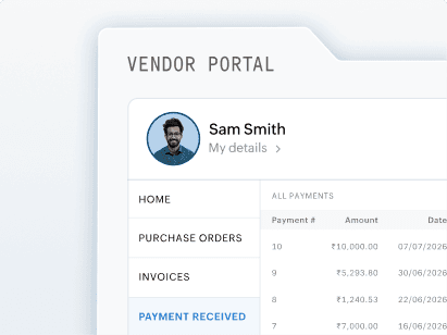 Zoho ERP portal showing vendor inquiry management and payment tracking interface