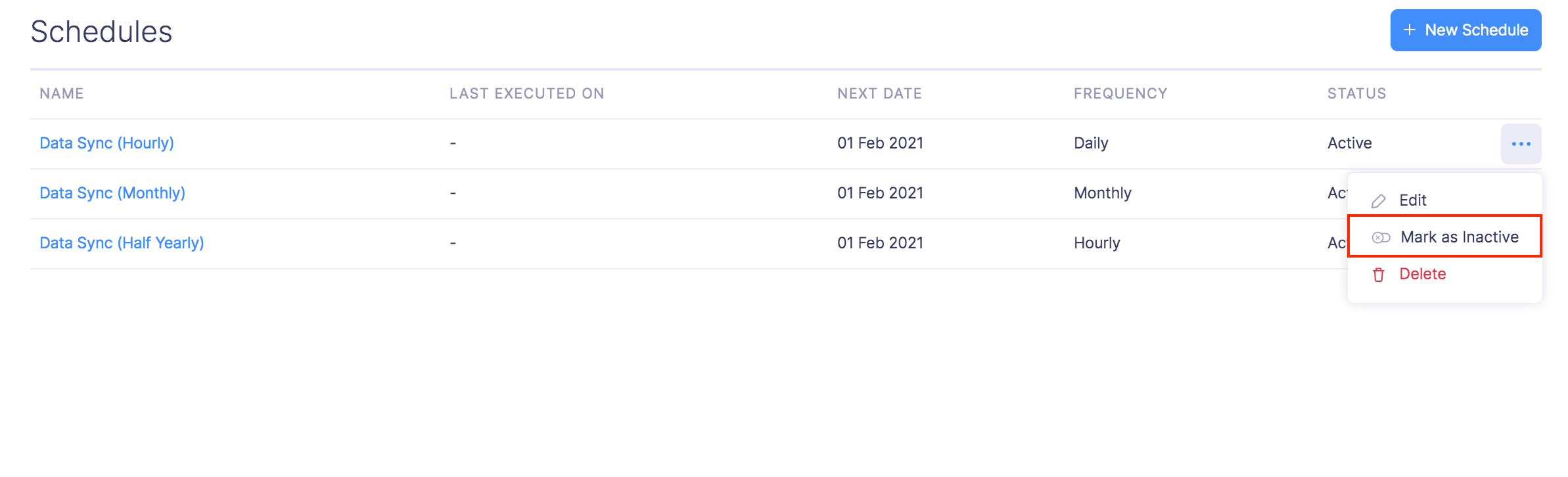 Mark Schedule as Inactive