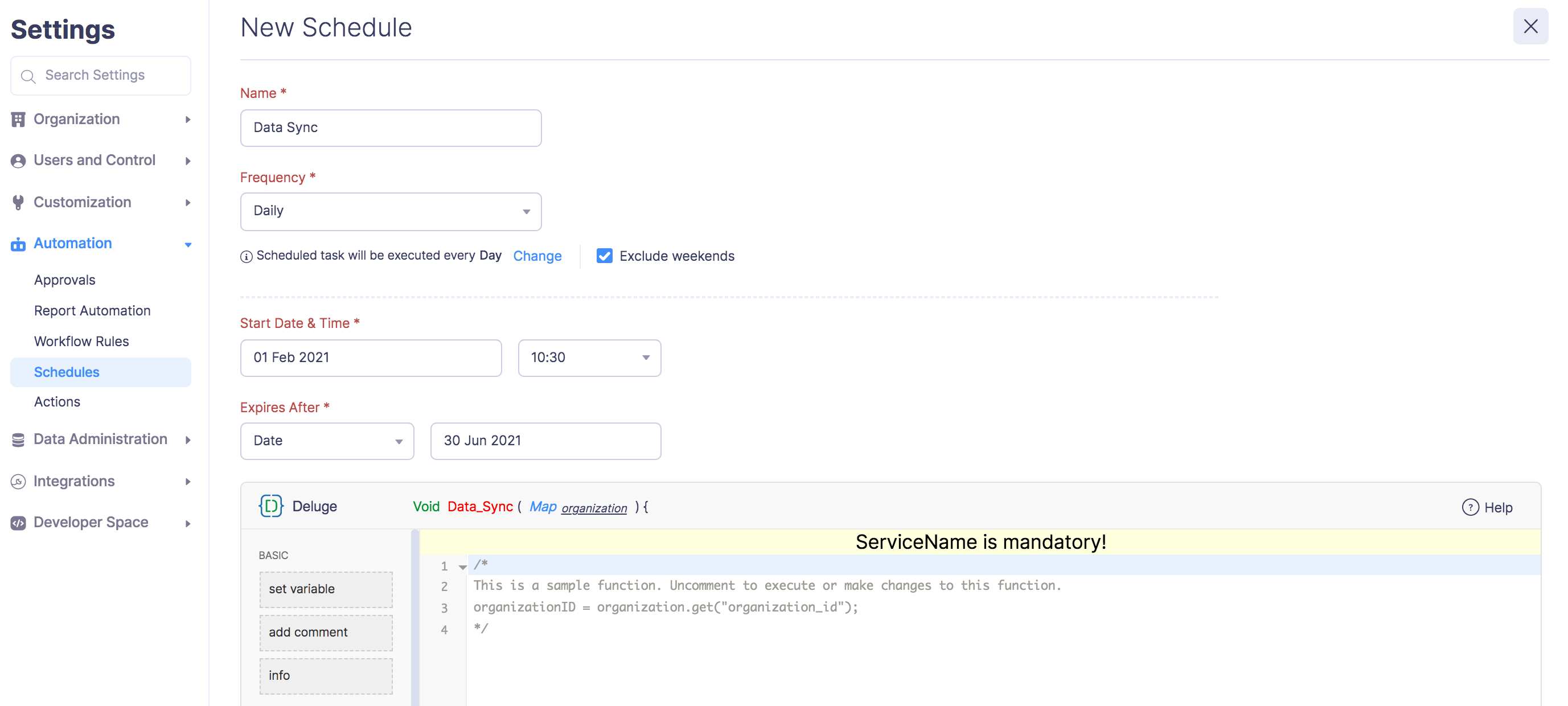 Create Schedule