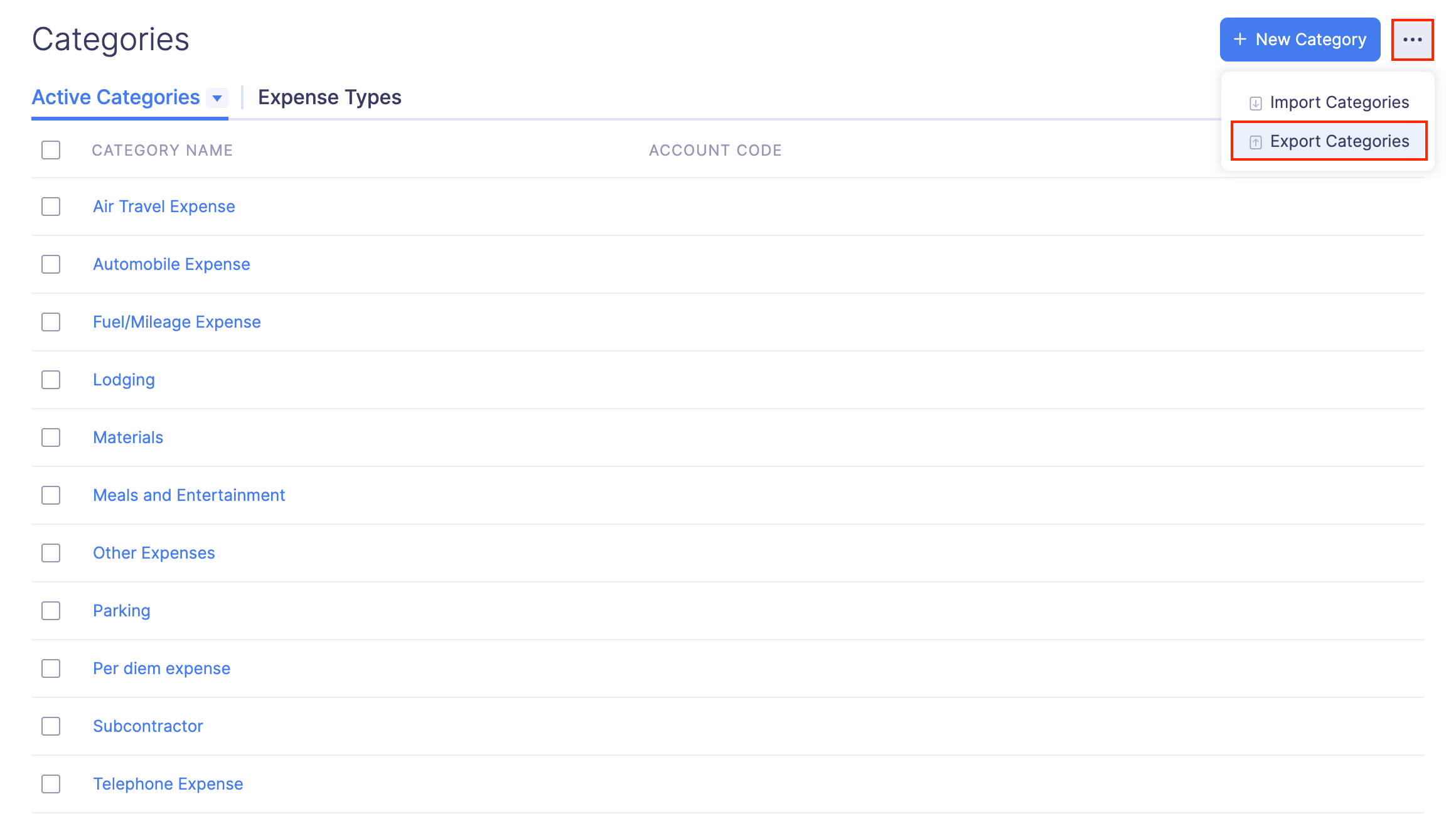 Export Categories
