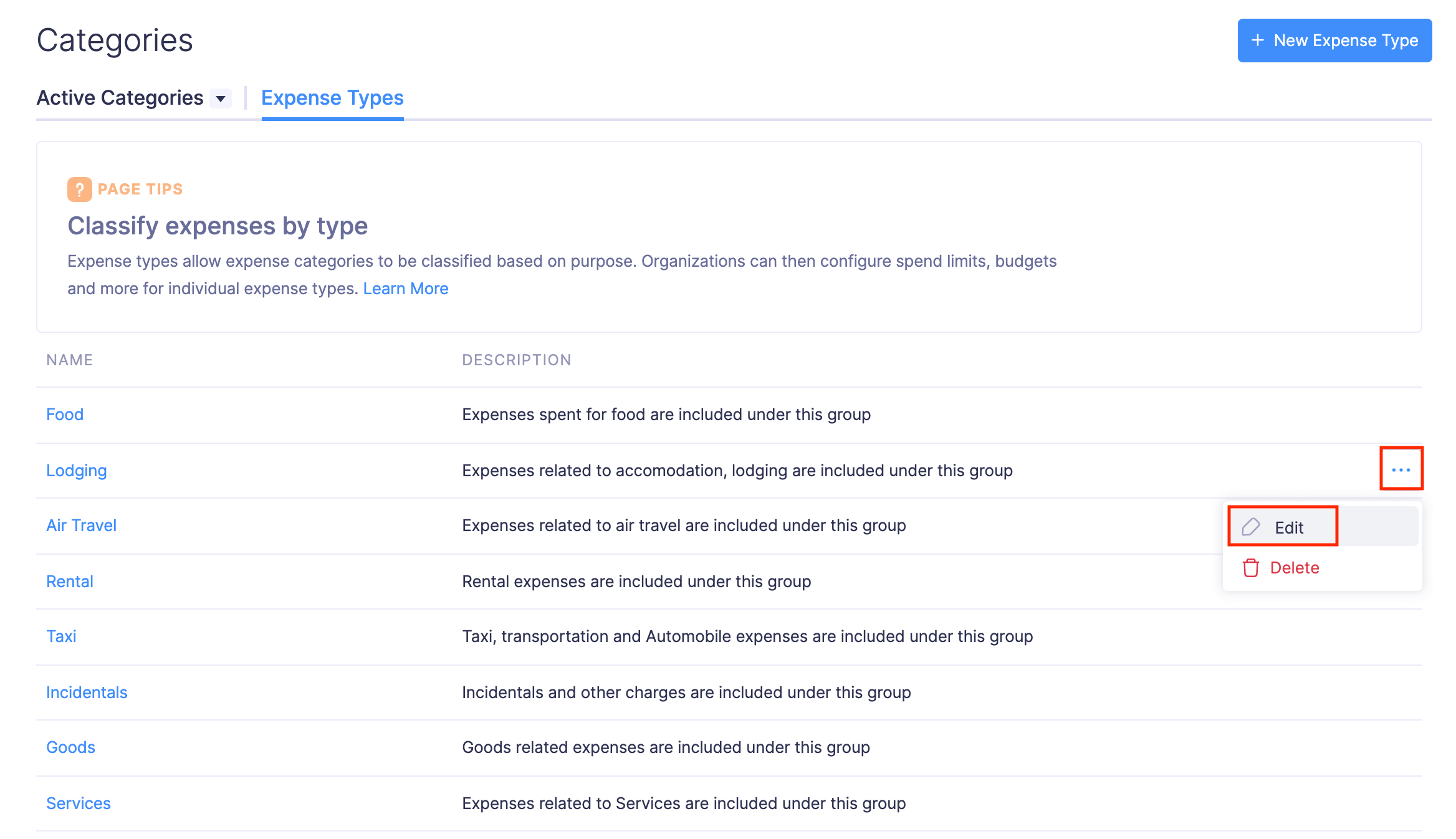Edit Expense Type