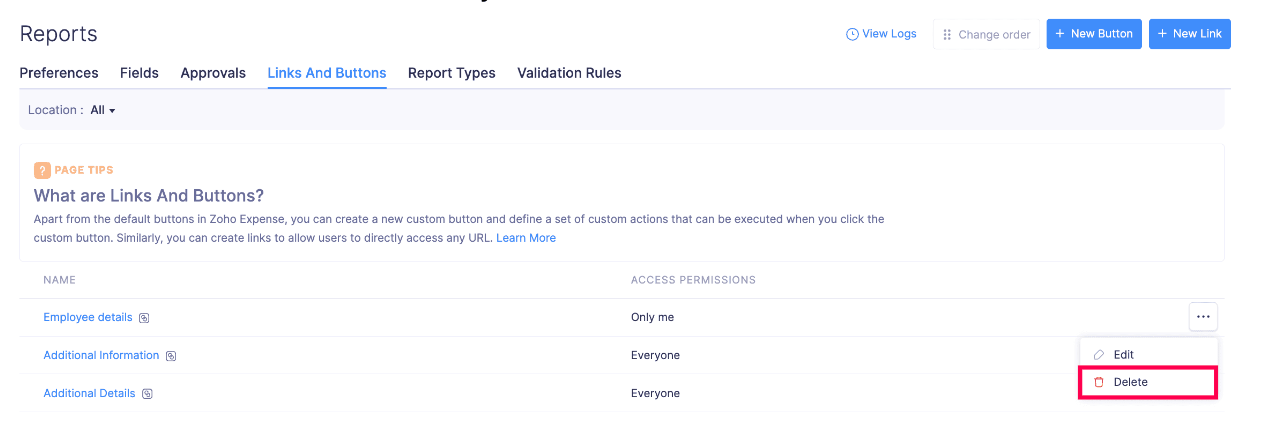Delete Custom Links