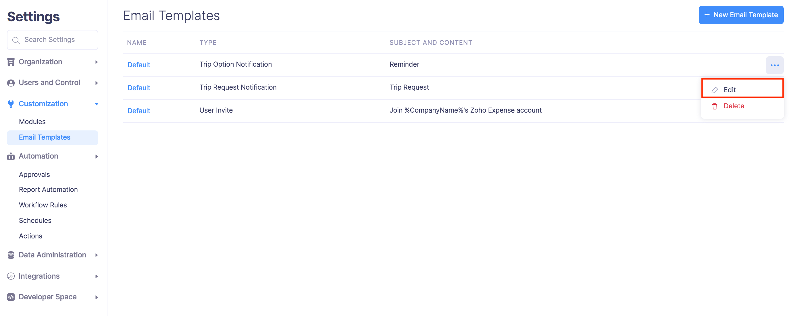 Edit Email Template