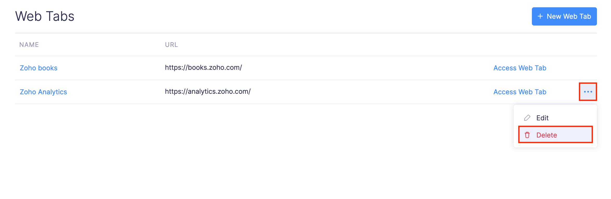 Delete Web Tab