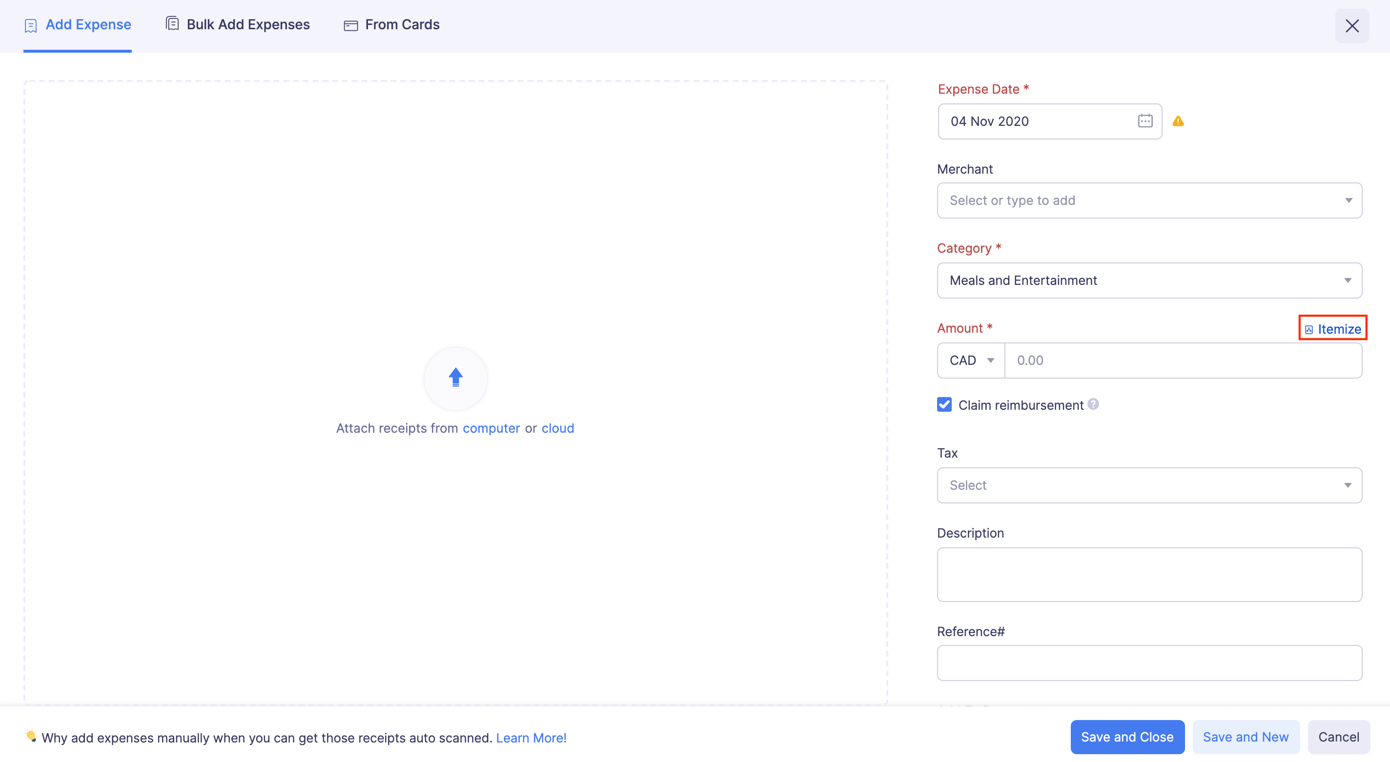 Itemize Expense