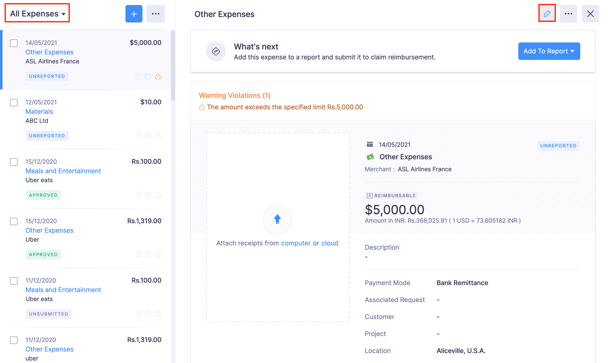 Edit Expenses