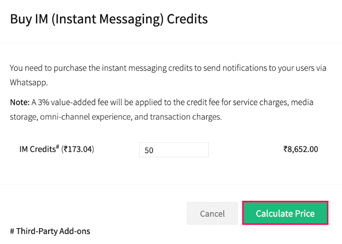 WhatsApp IM credits