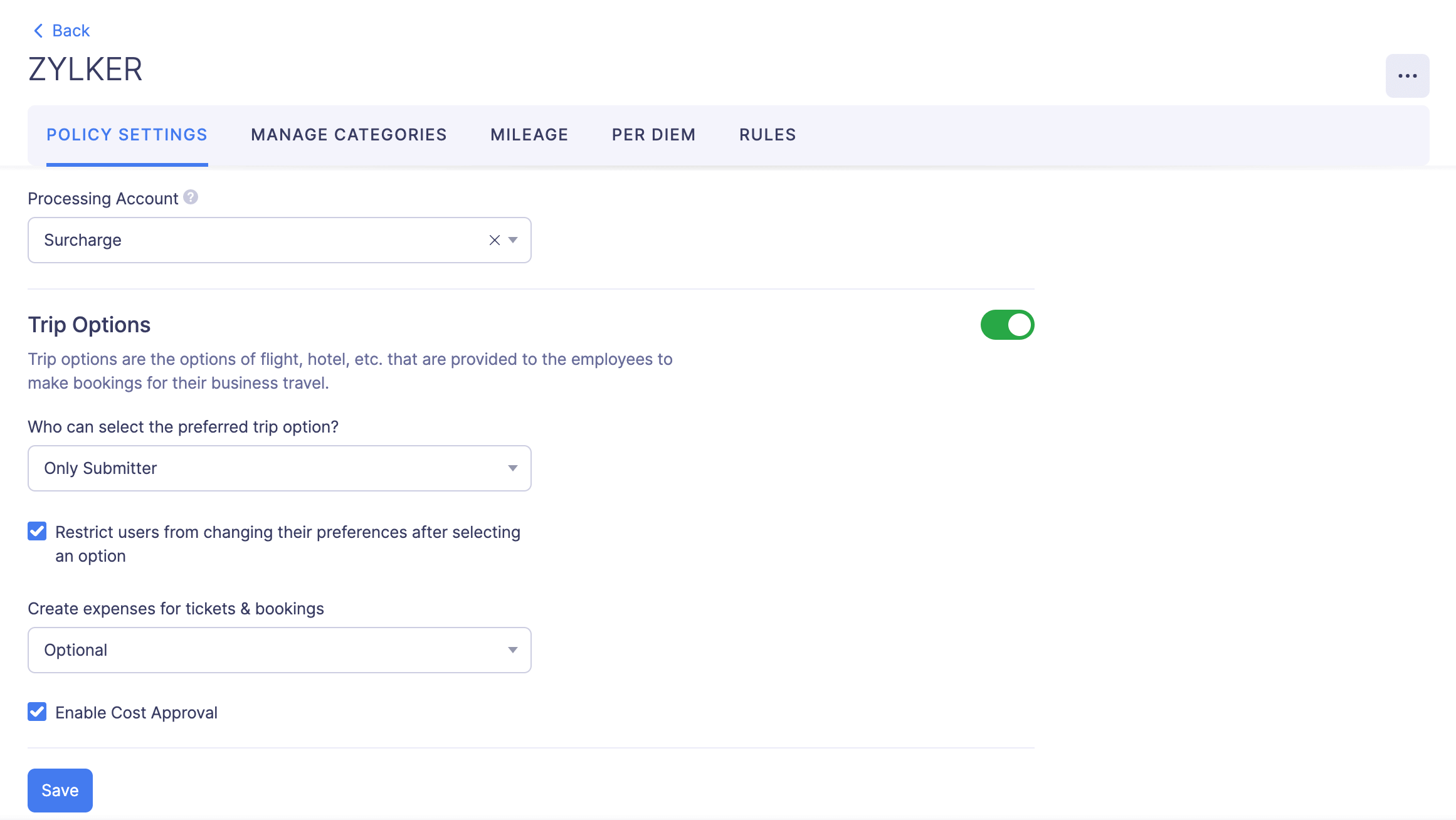 Enable Trip Options