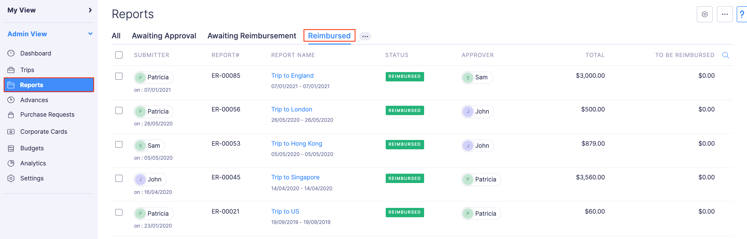 Reimburse Reports