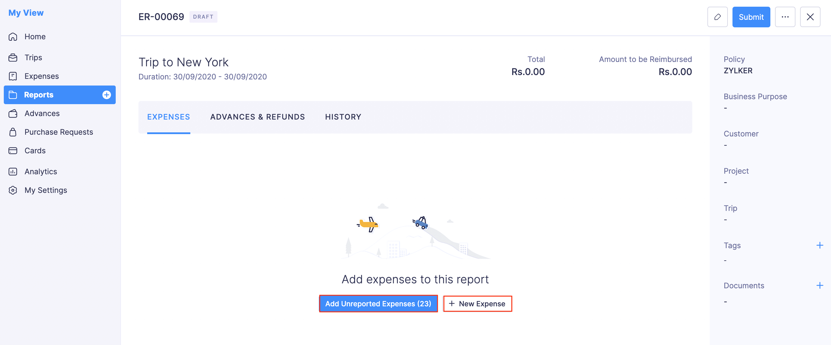 Add Expenses to Report