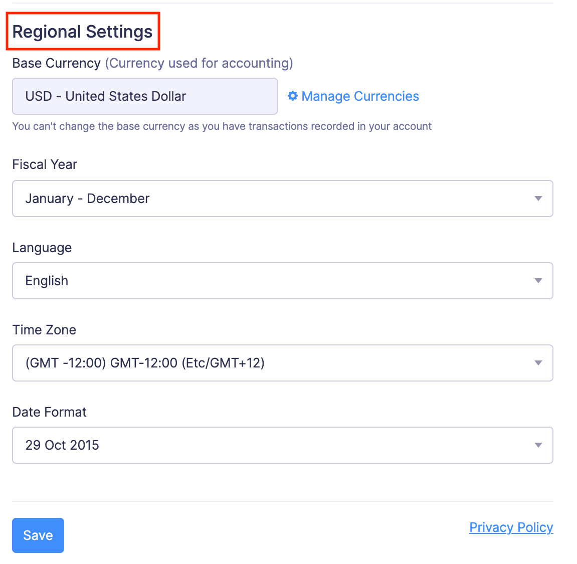 Regional Settings