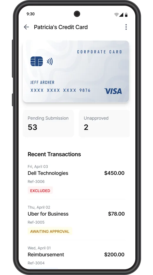 Card expenses in Zoho Expense Android app