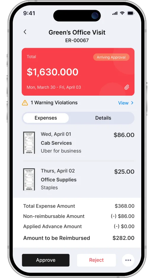 Approve expense in Zoho Expense iOS app