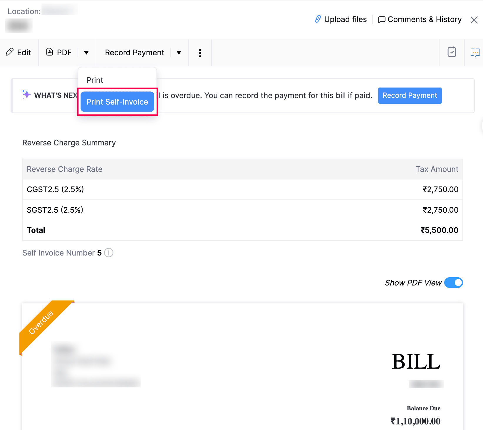 Print Self-Invoice