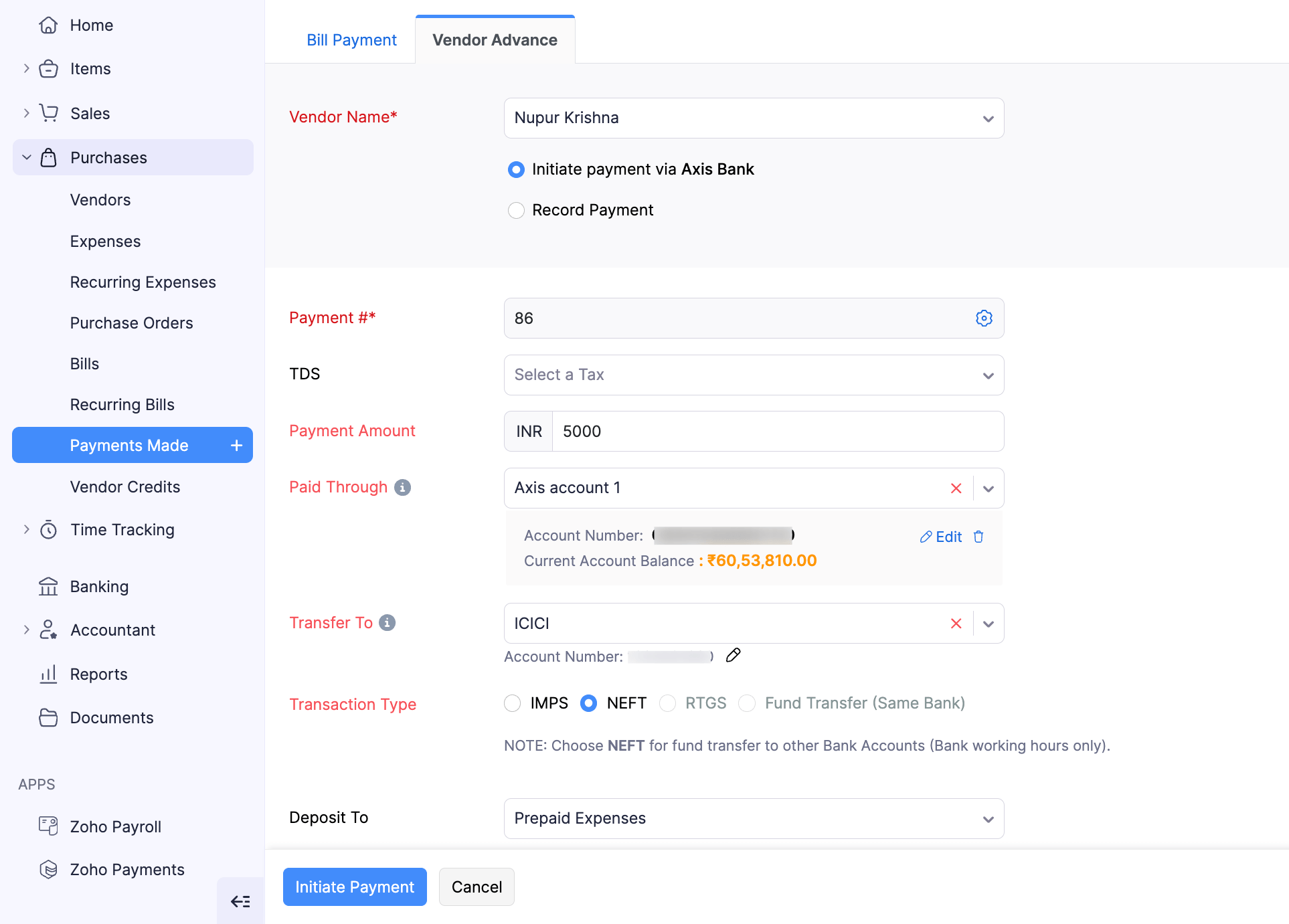 Pay Vendor Advance