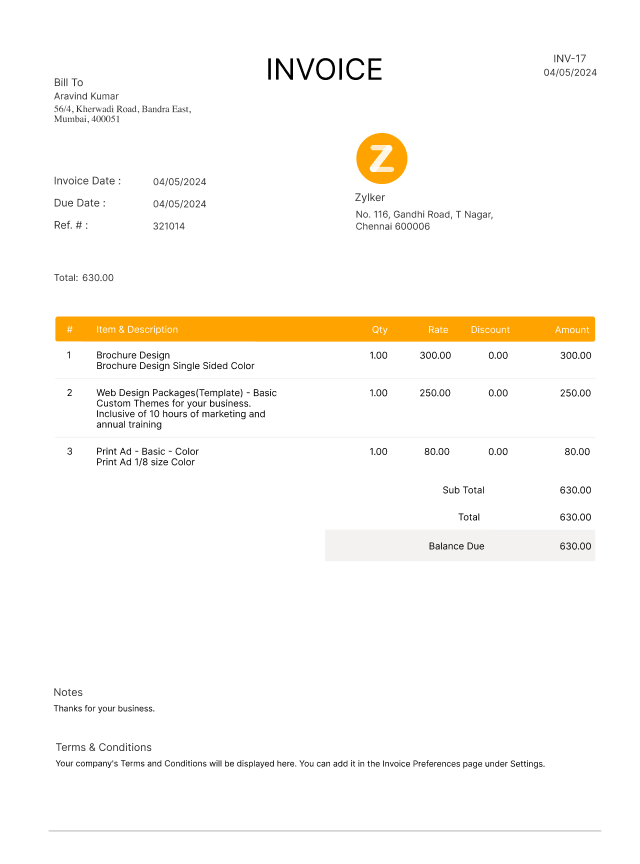 Detailed spreadsheet invoice template