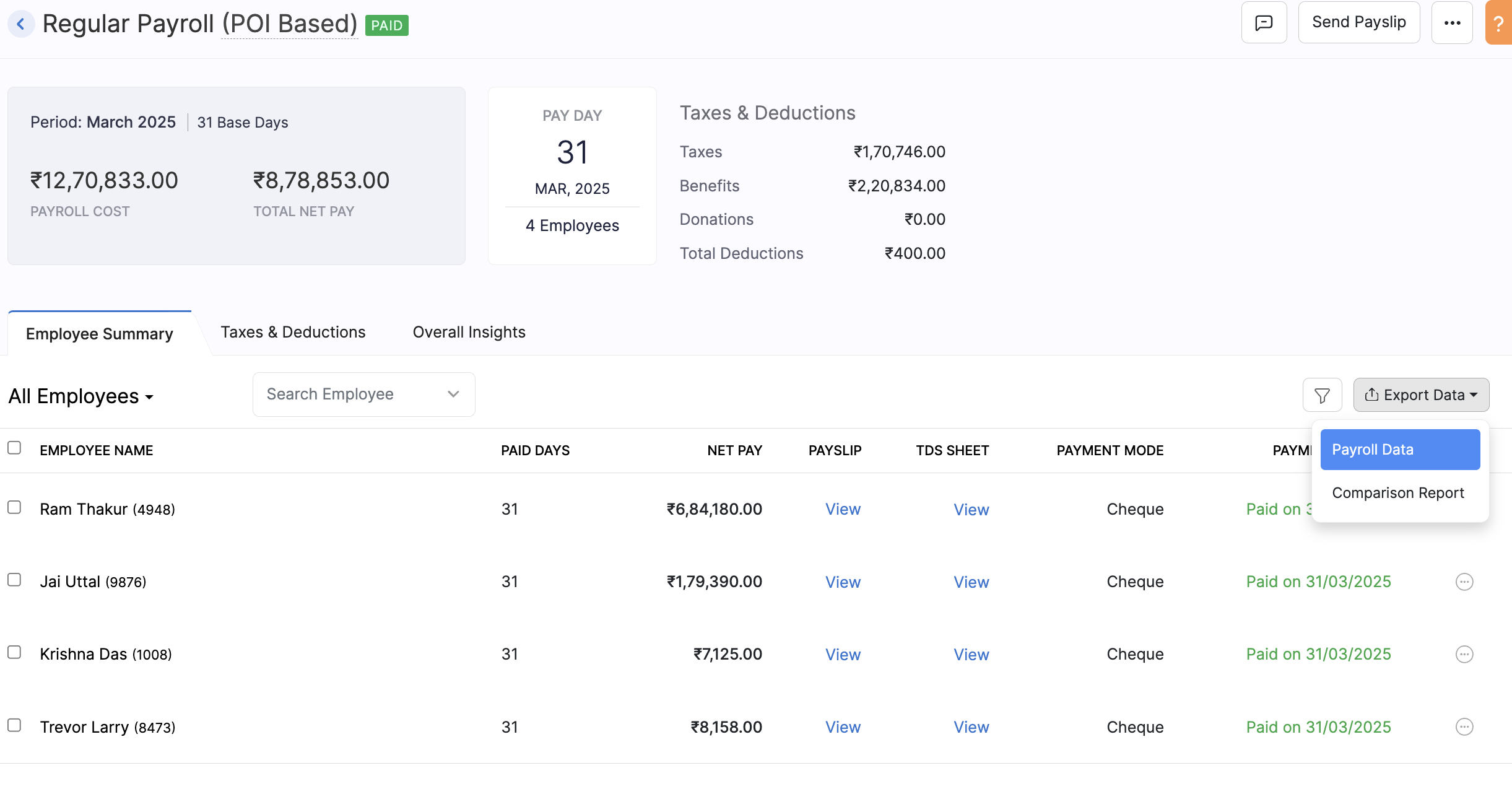 Export Payroll Data