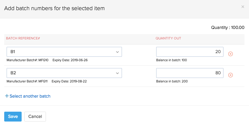 Selecting batches from the dropdown