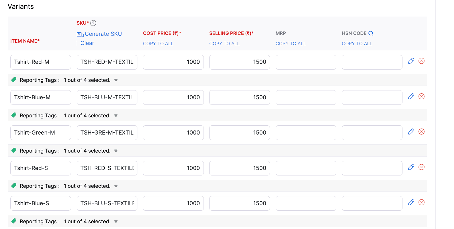 Add Variants