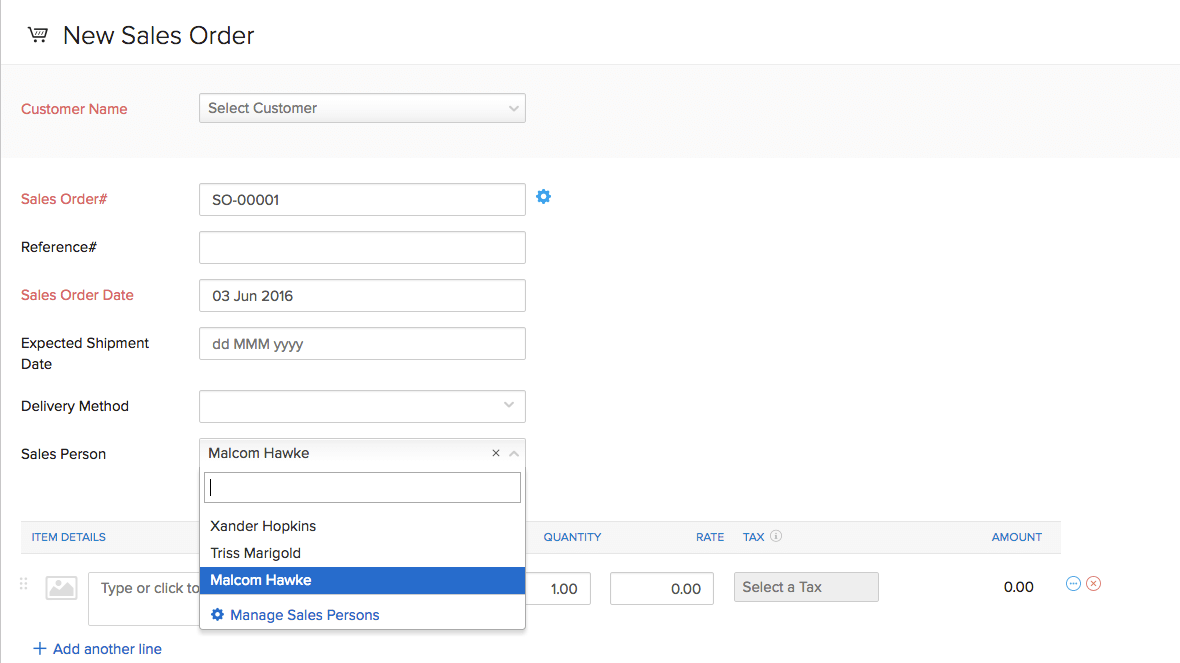 Sales person dropdown