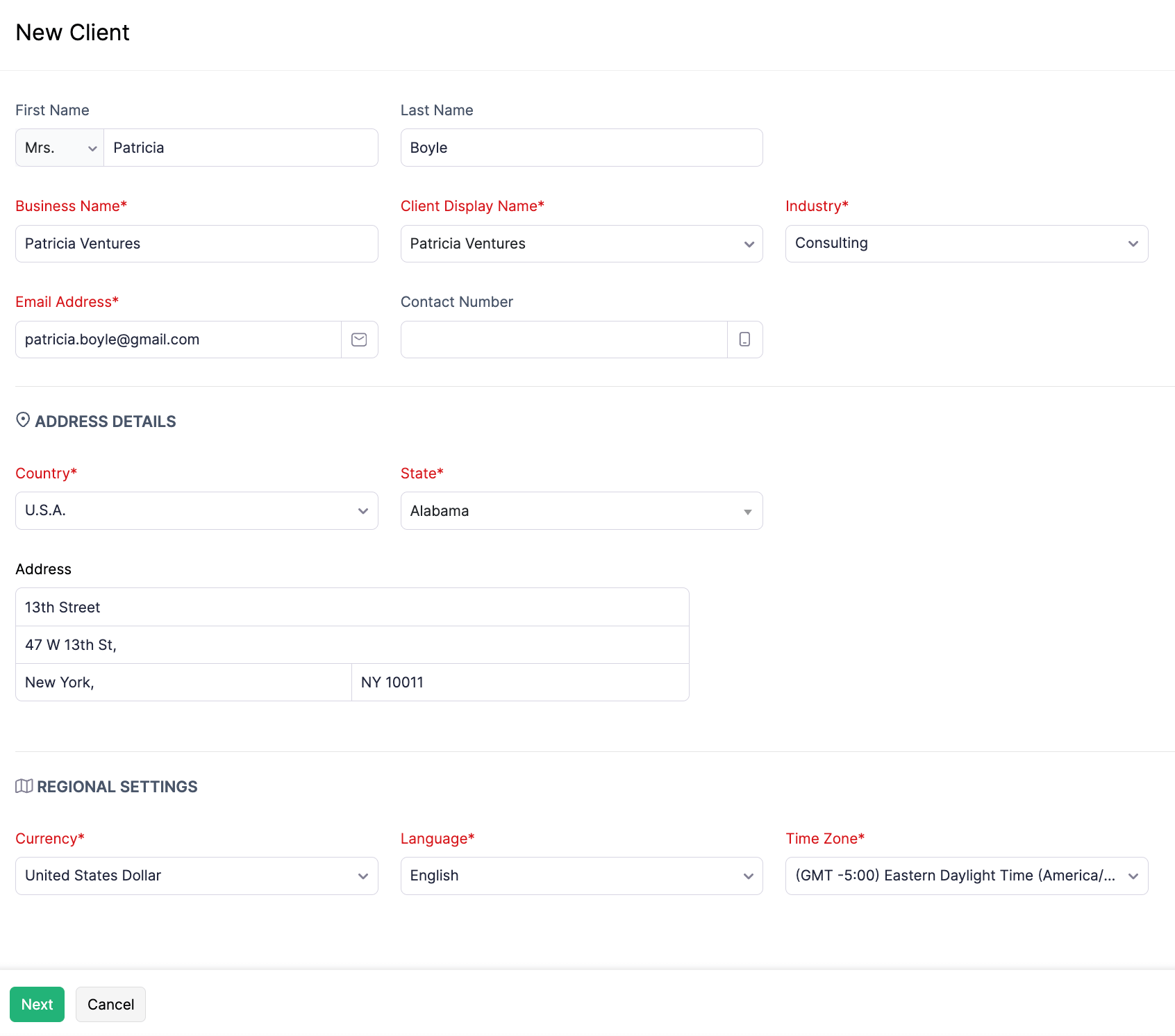 Create Client Page
