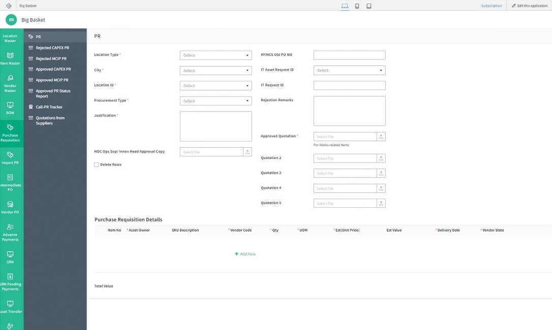 CapEx procurement dashboard