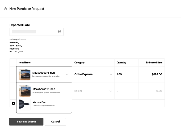 New purchase request in Zoho Spend