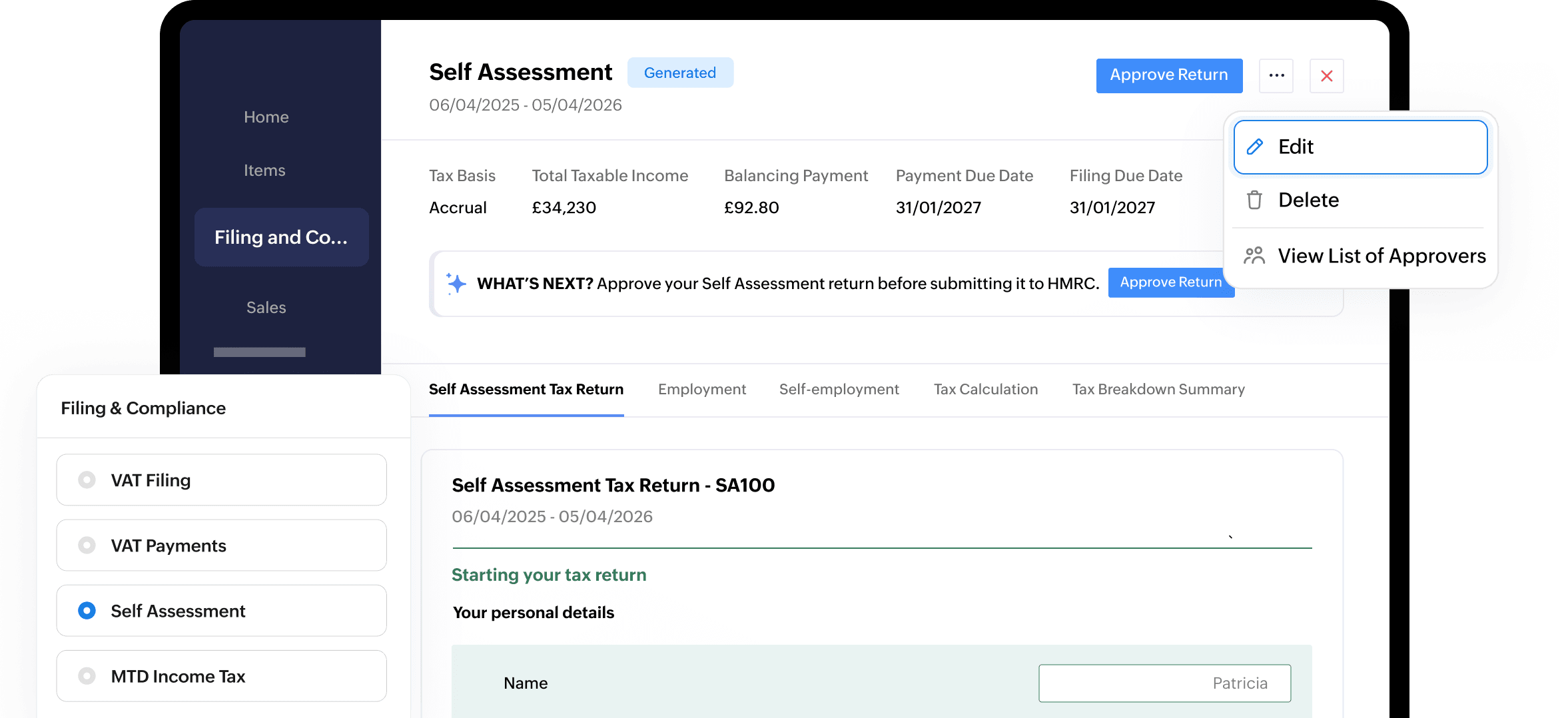 Effortless Self&nbsp;Assessment filing with Zoho Books