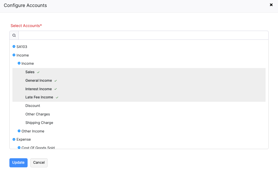 Add Accounts Pop-up