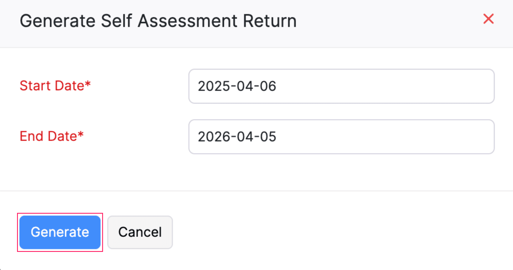 Generate Self Assessment Return