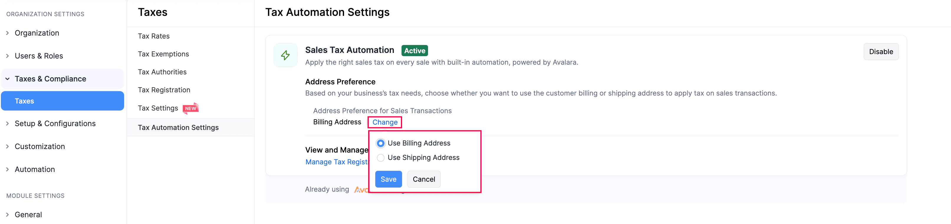Address Preferences